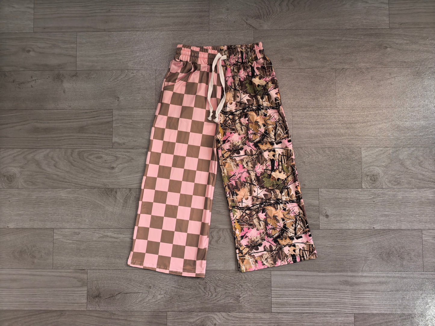 Pink plaid camo kids girls fall pants