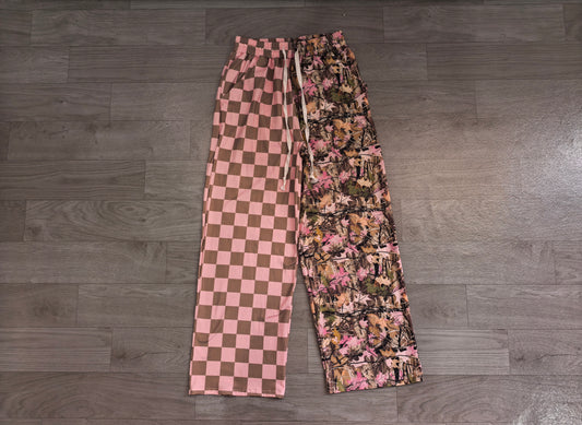 Pink plaid camo adult women fall pants