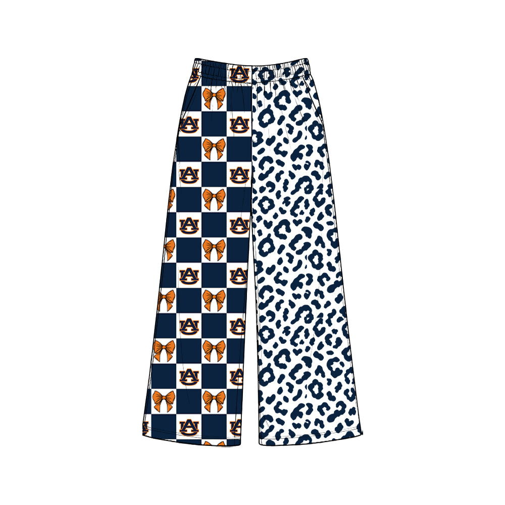 A U navy bow plaid leopard adult women team pants