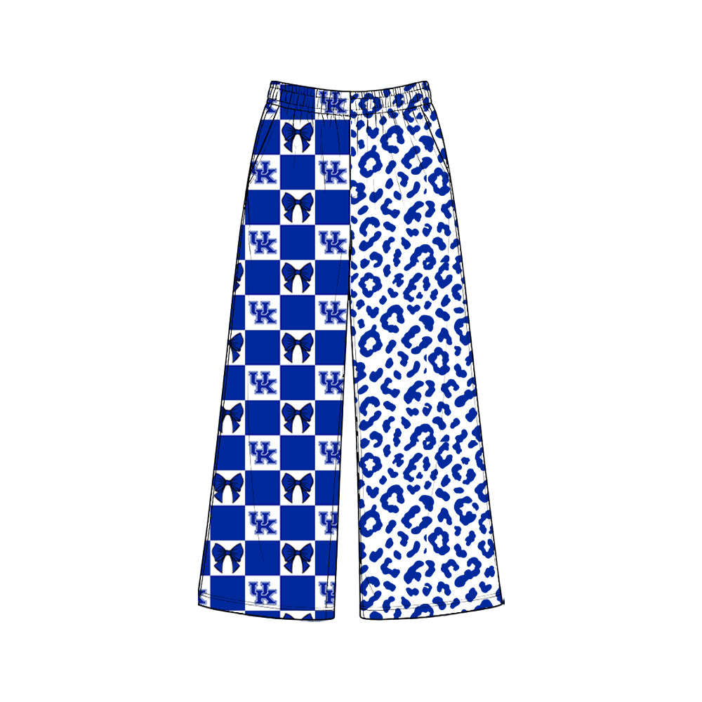 U K blue bow plaid leopard adult women team pants