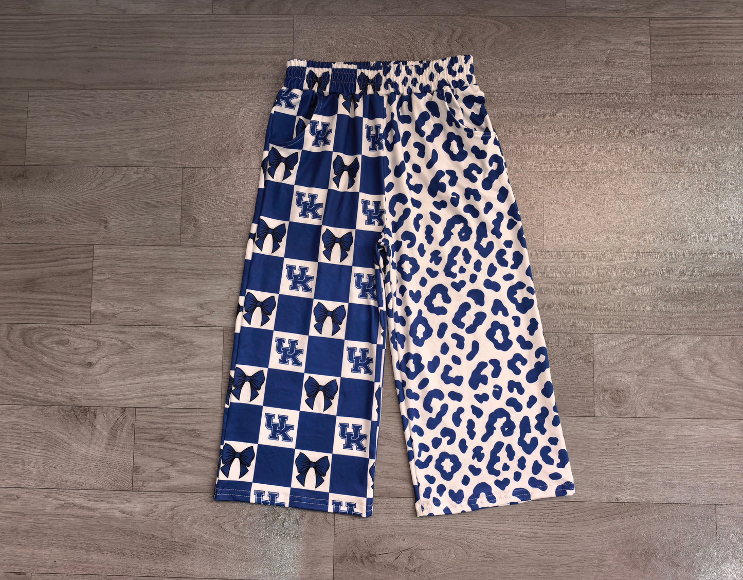 U K blue bow plaid leopard adult women team pants