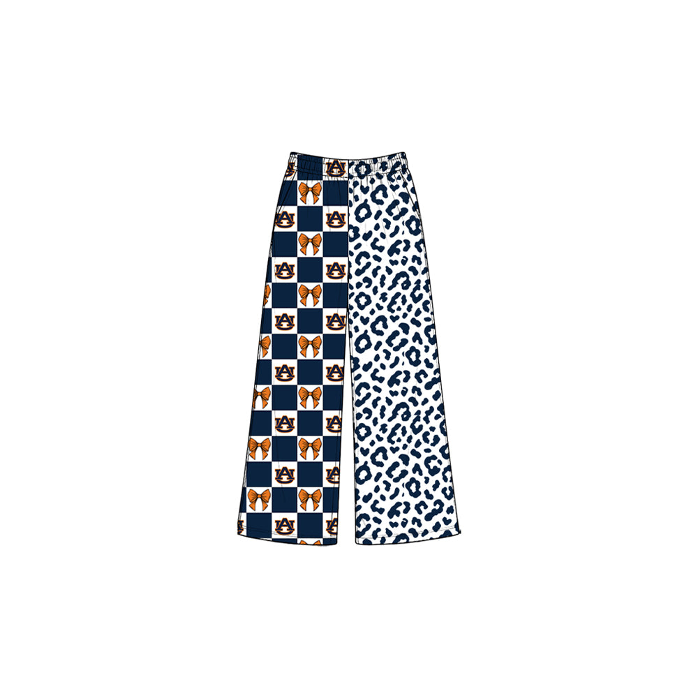 A U navy bow plaid leopard kids girls team pants