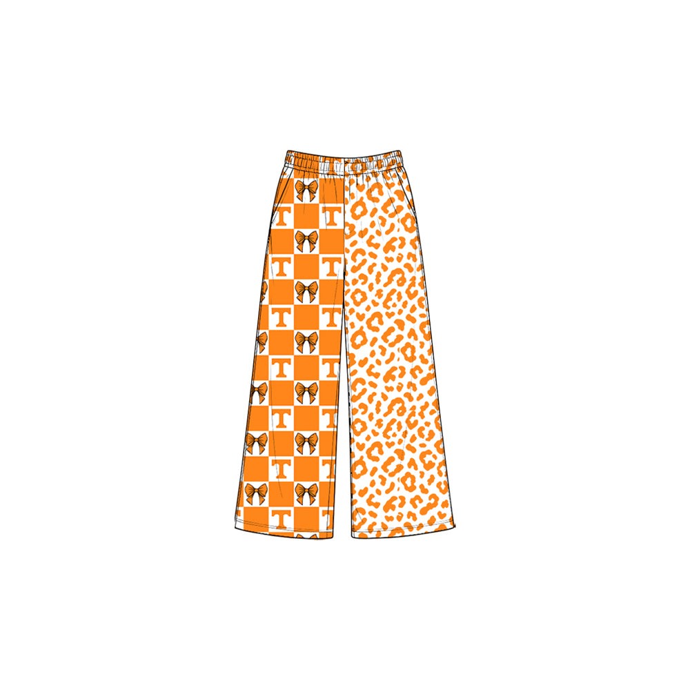 T orange bow plaid leopard kids girls team pants