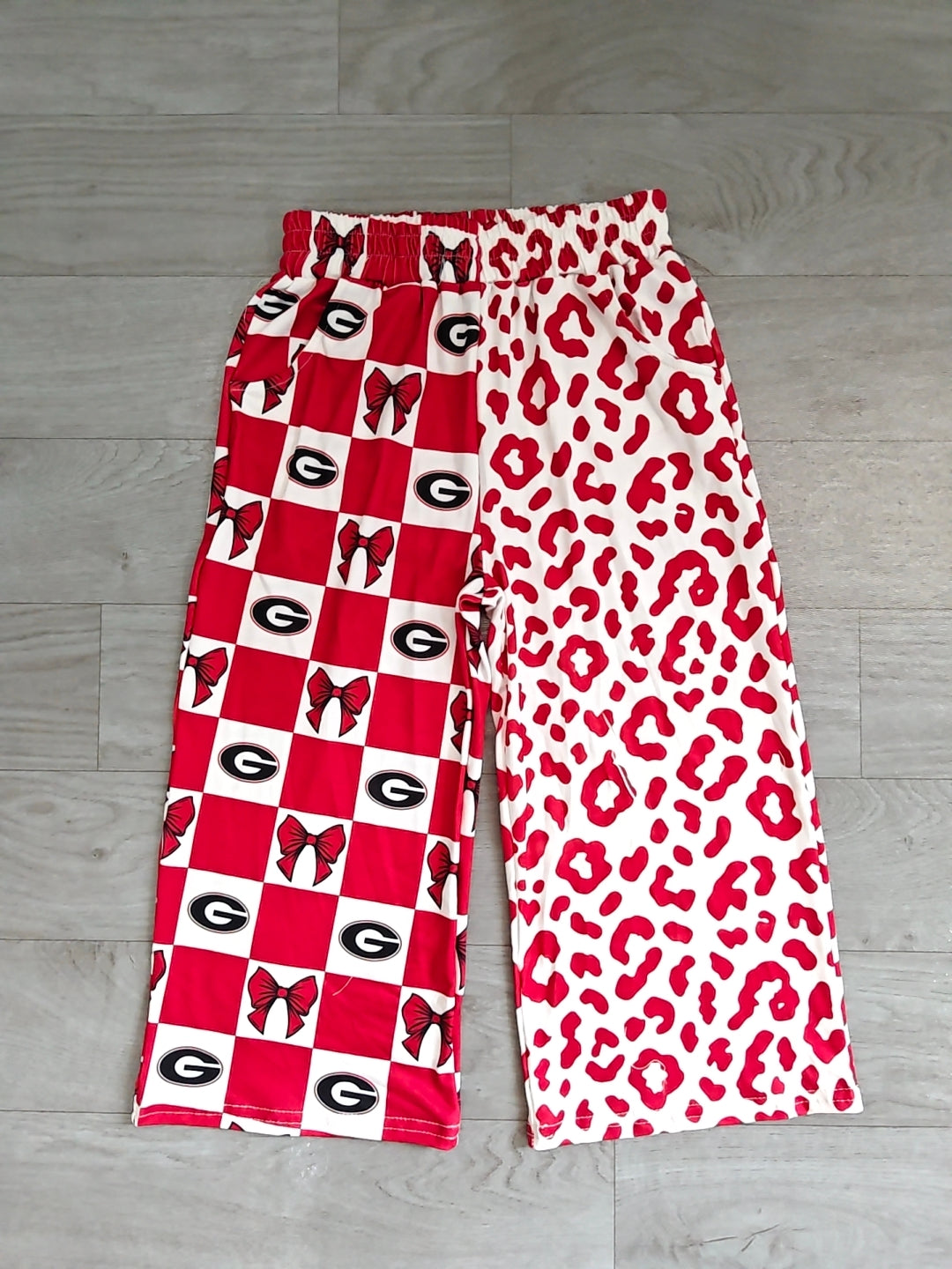 G red bow purple plaid leopard kids girls team pants