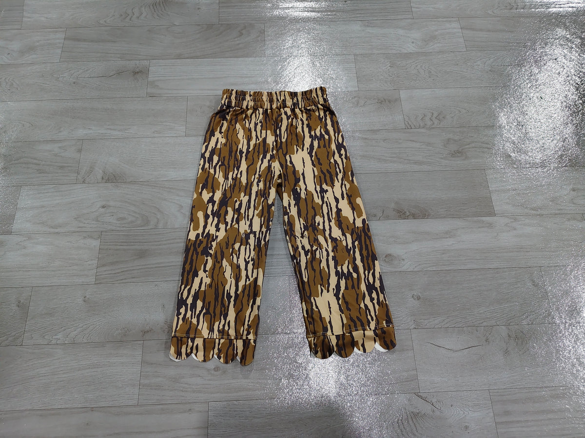 Olive camo pockets scallop kids girls fall pants