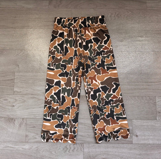 Brown camo scallop kids girls fall pants