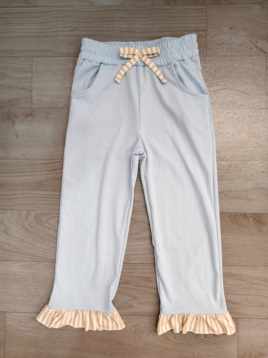 Light blue cotton stripe ruffle kids girls pants