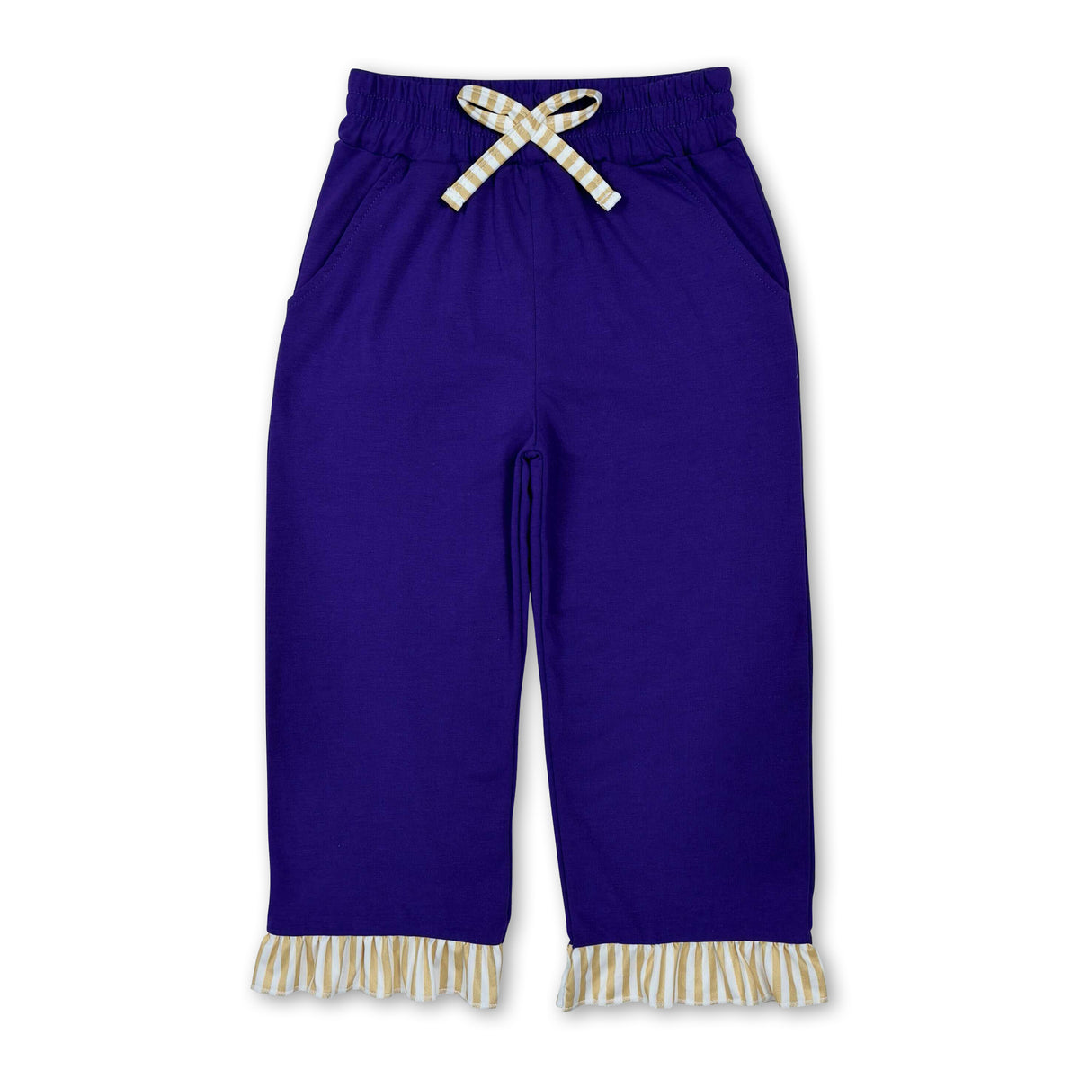Stripe ruffle purple cotton pockets girls pants