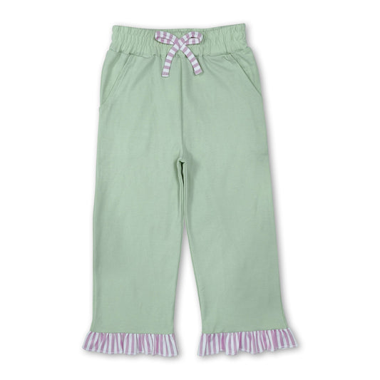 Solid cotton pink stripe ruffle kids girls pants