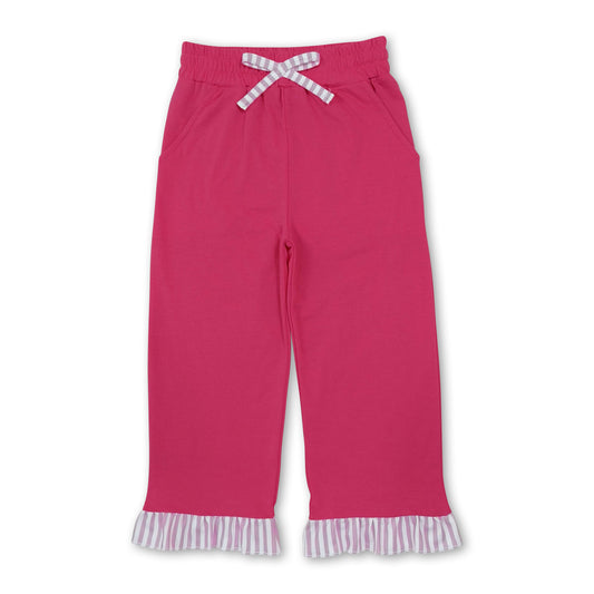 Stripe ruffle hot pink cotton pockets girls pants