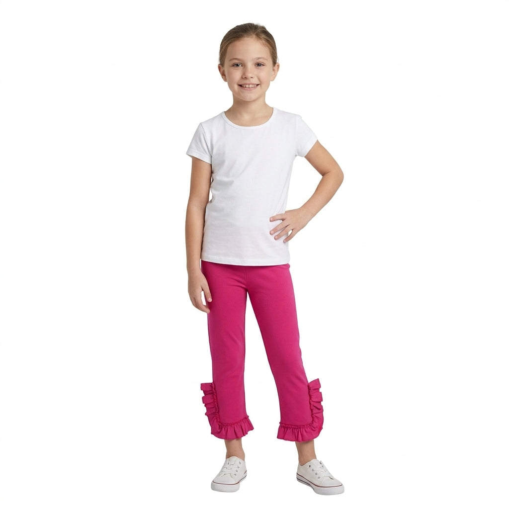 Hot pink ruffle cotton kids girls pants