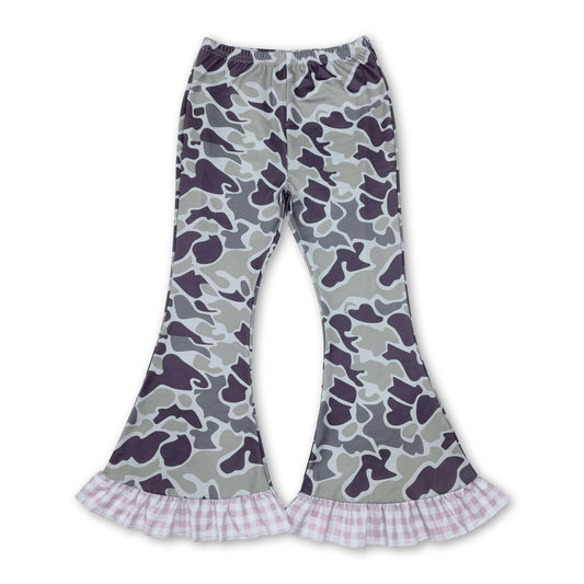 Pink plaid ruffle camo toddler girls bell bottom pants