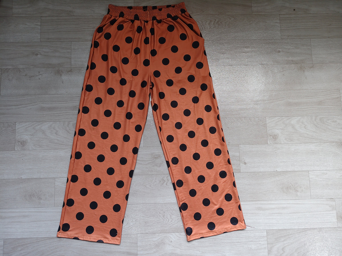 Brown black polka dots adult women pants
