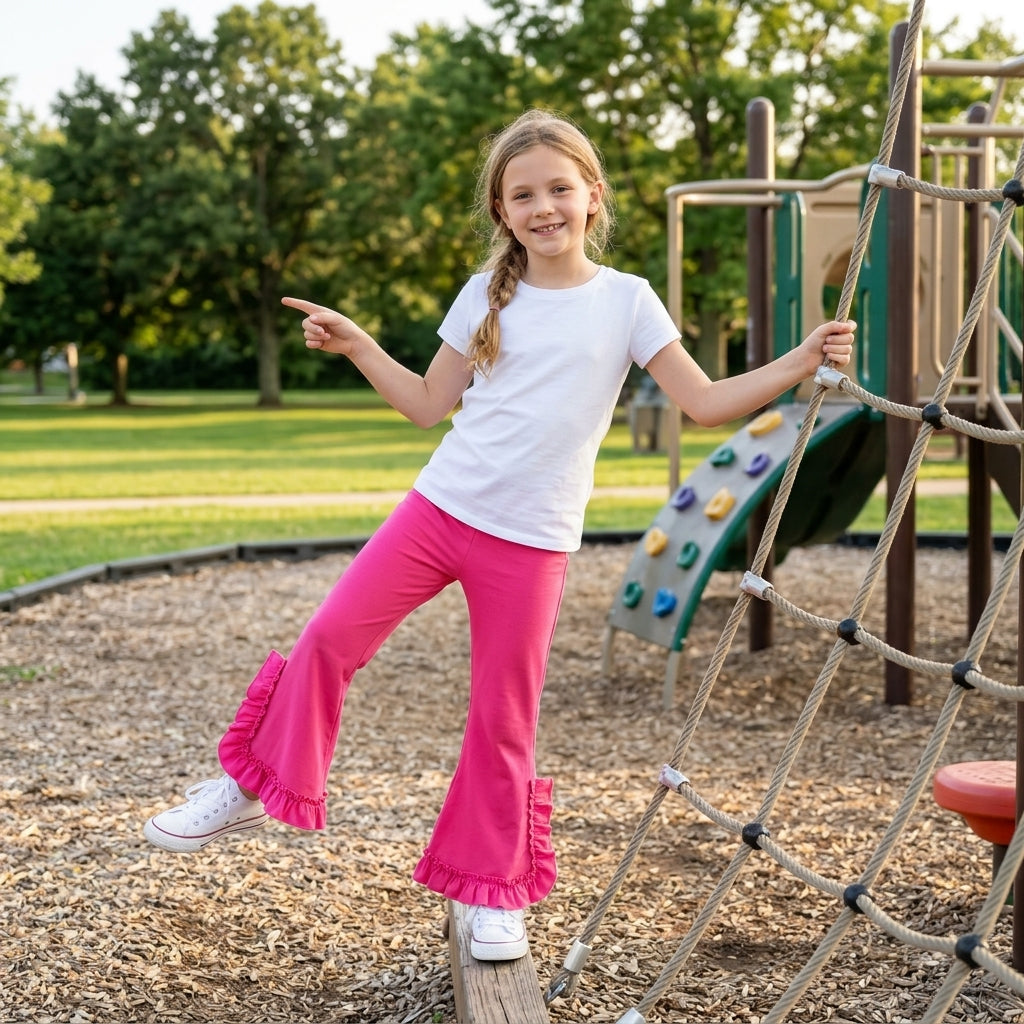 Hot pink ruffle cotton kids girls pants