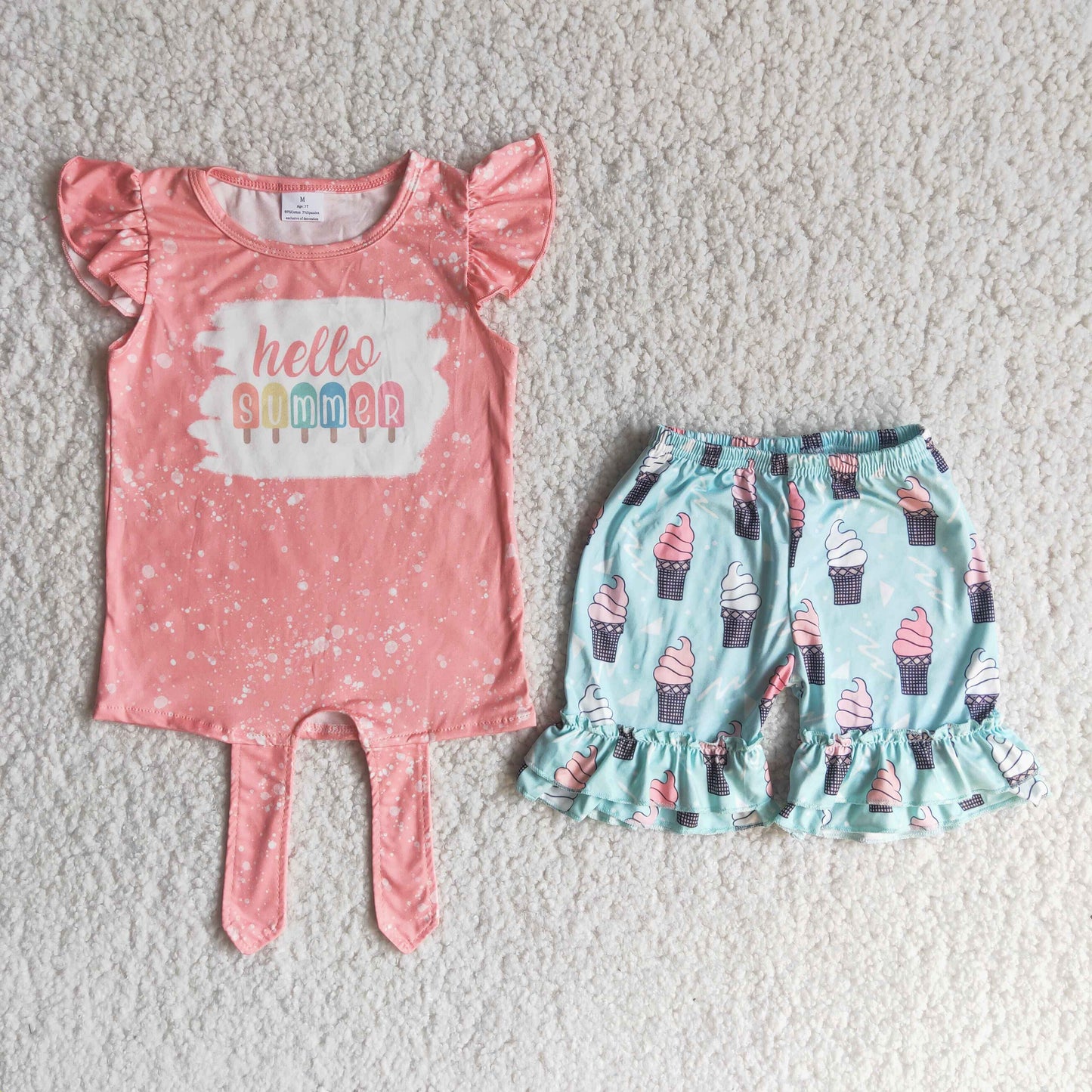 Hello summer print shirt match popsicle children clothing