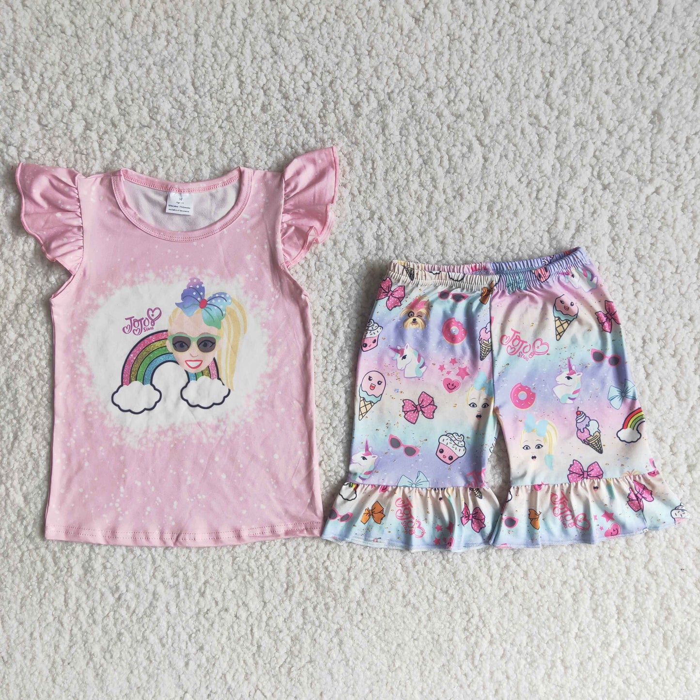 Flutter sleeve rainbow shirt match ice creams shorts girls outfits