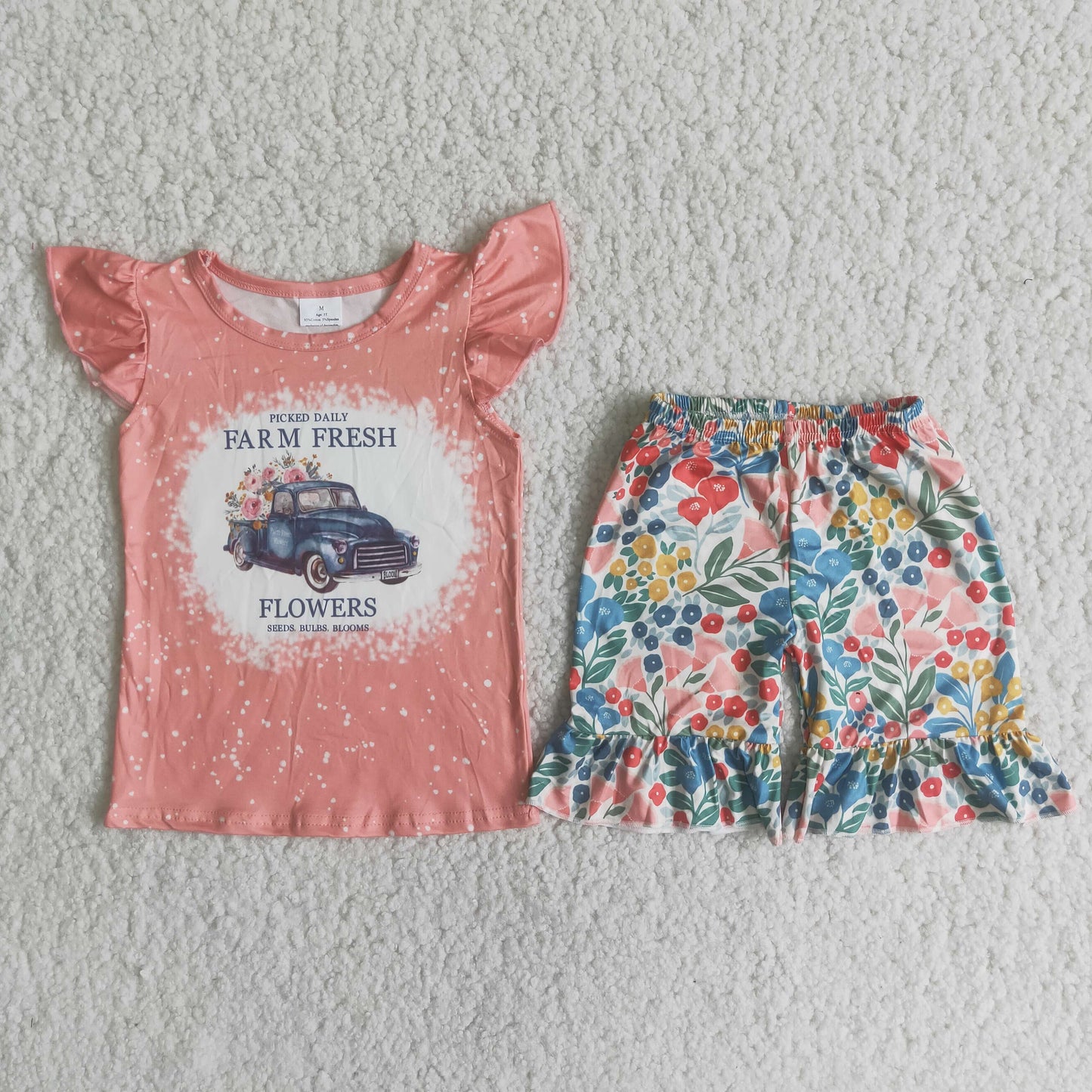 Farm fresh shirt floral shorts kids clothing set