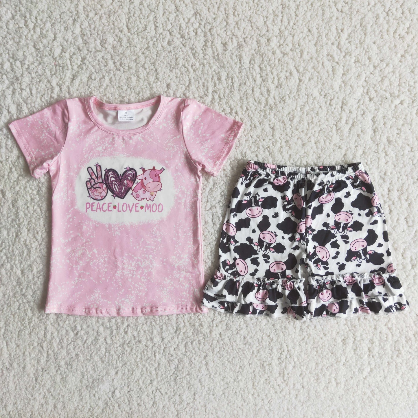 Peace love moo pink girls clothing set