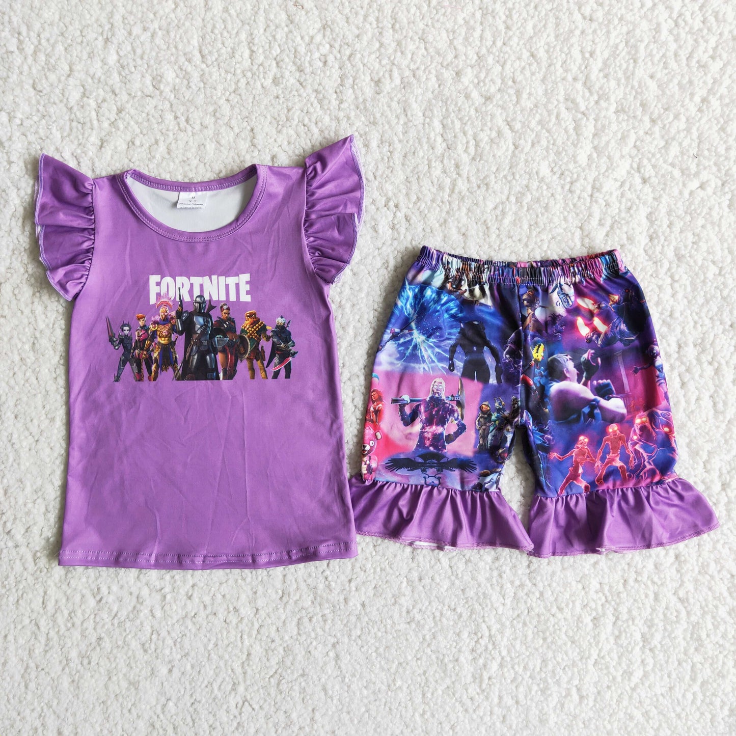 Purple shirt ruffle game shorts girls clothing