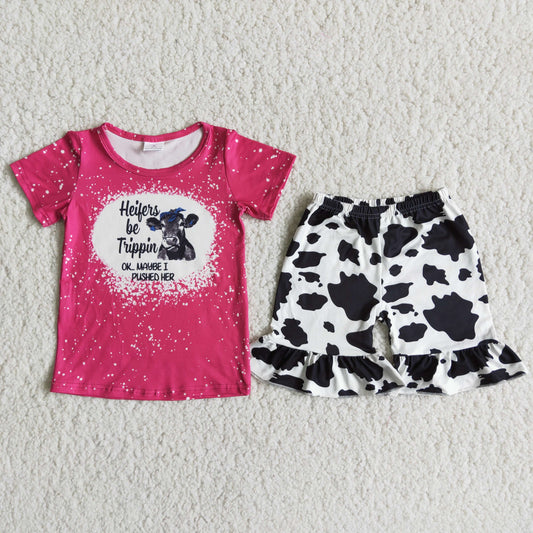 Hot pink heifer bleached shirt match shorts girls clothes