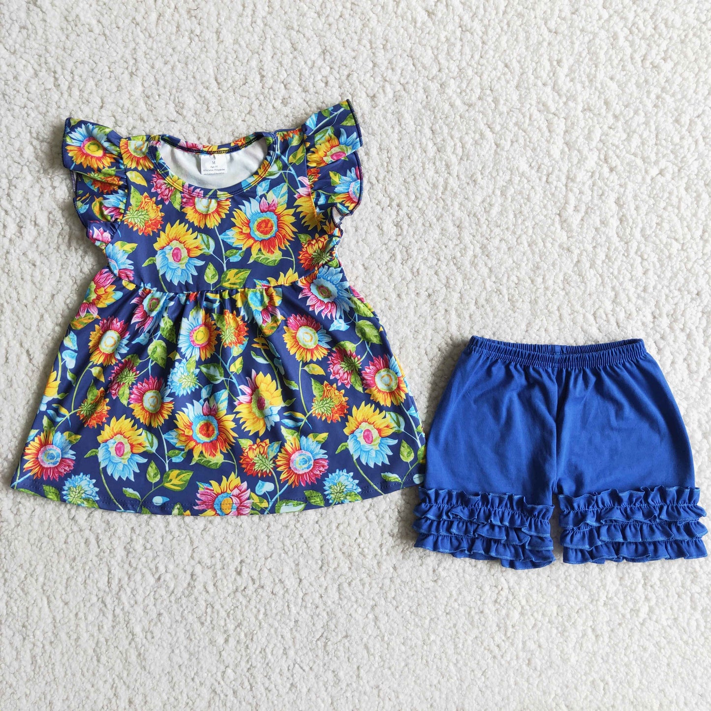 Sunflower flutter sleeve shirt ruffle shorts outfits