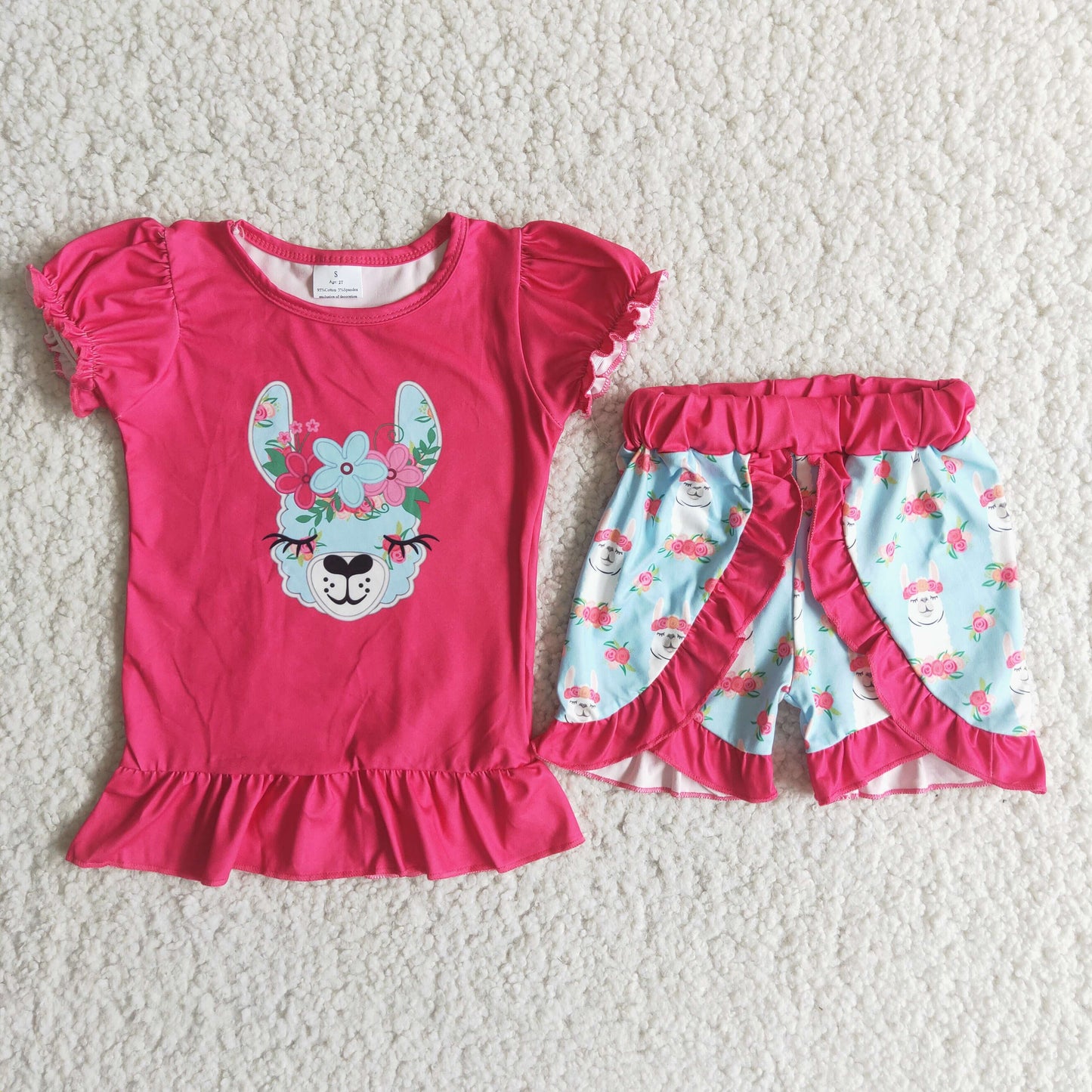 Llama print shirt ruffle shorts boutique girls clothing