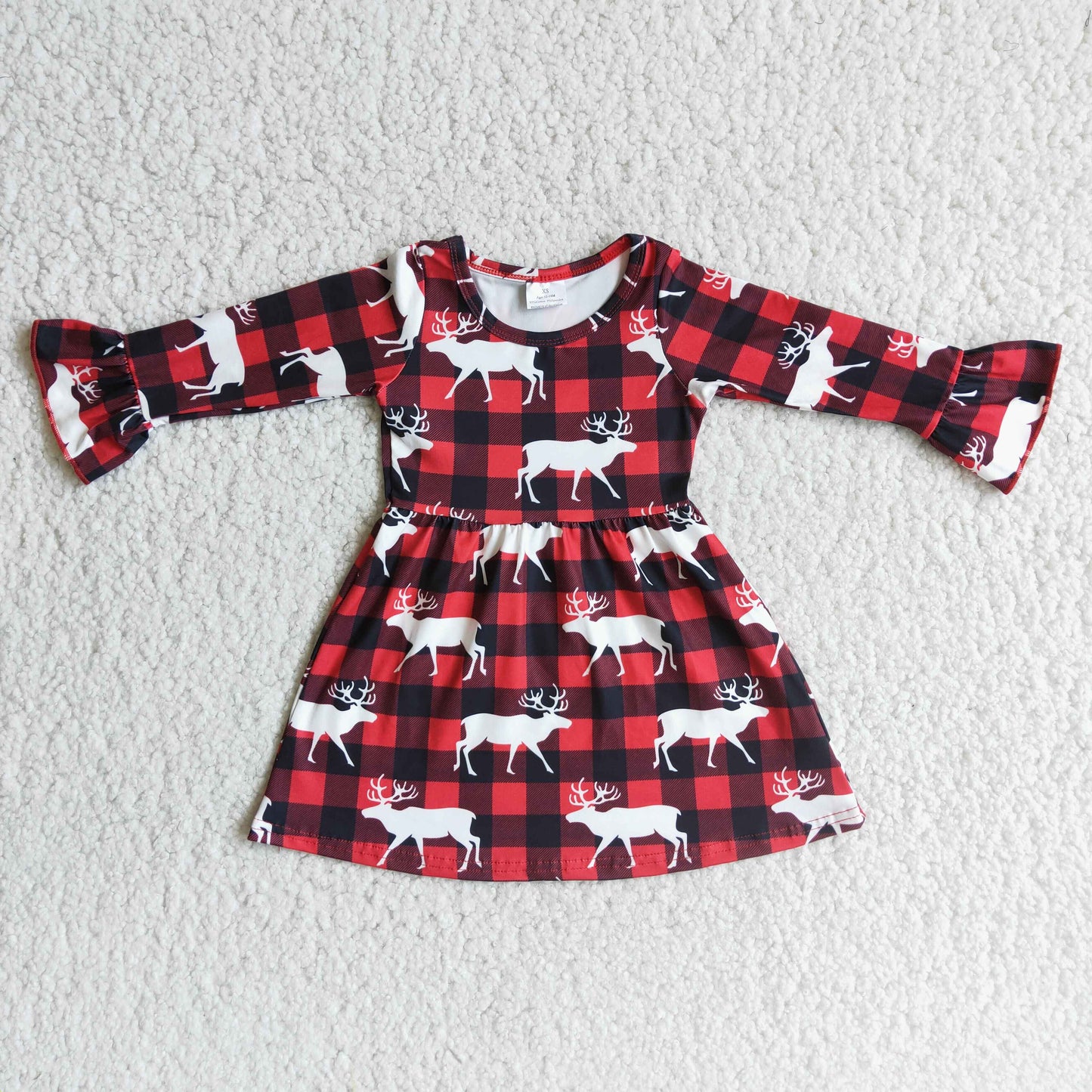 Reindeer plaid long sleeve Christmas dresses