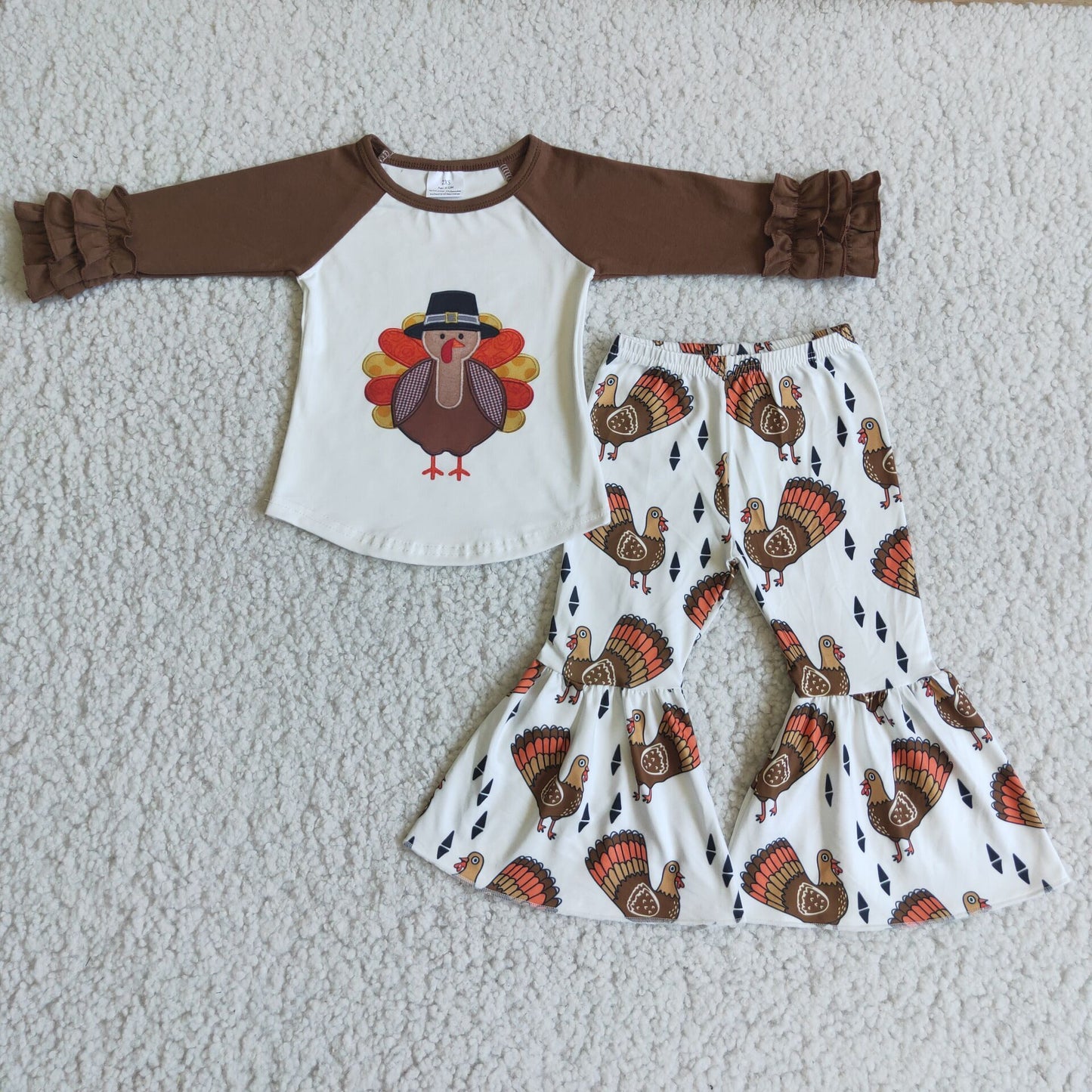 Turkey print shirt bell bottom pants girls Thanksgiving set