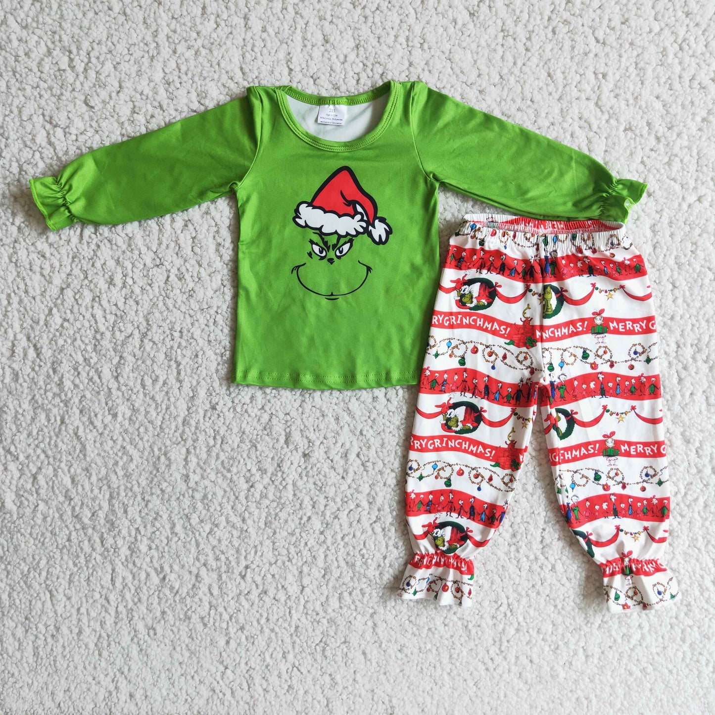 Green face long sleeve shirt pants girls Christmas pajamas