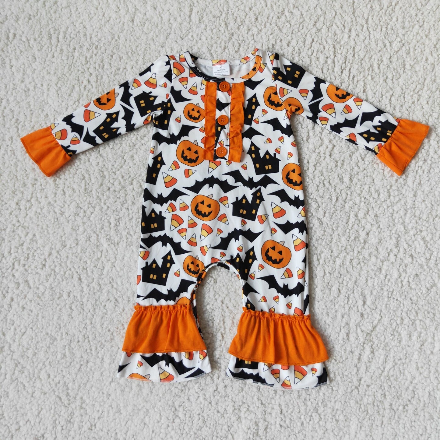 Long sleeve pumpkin Halloween baby romper