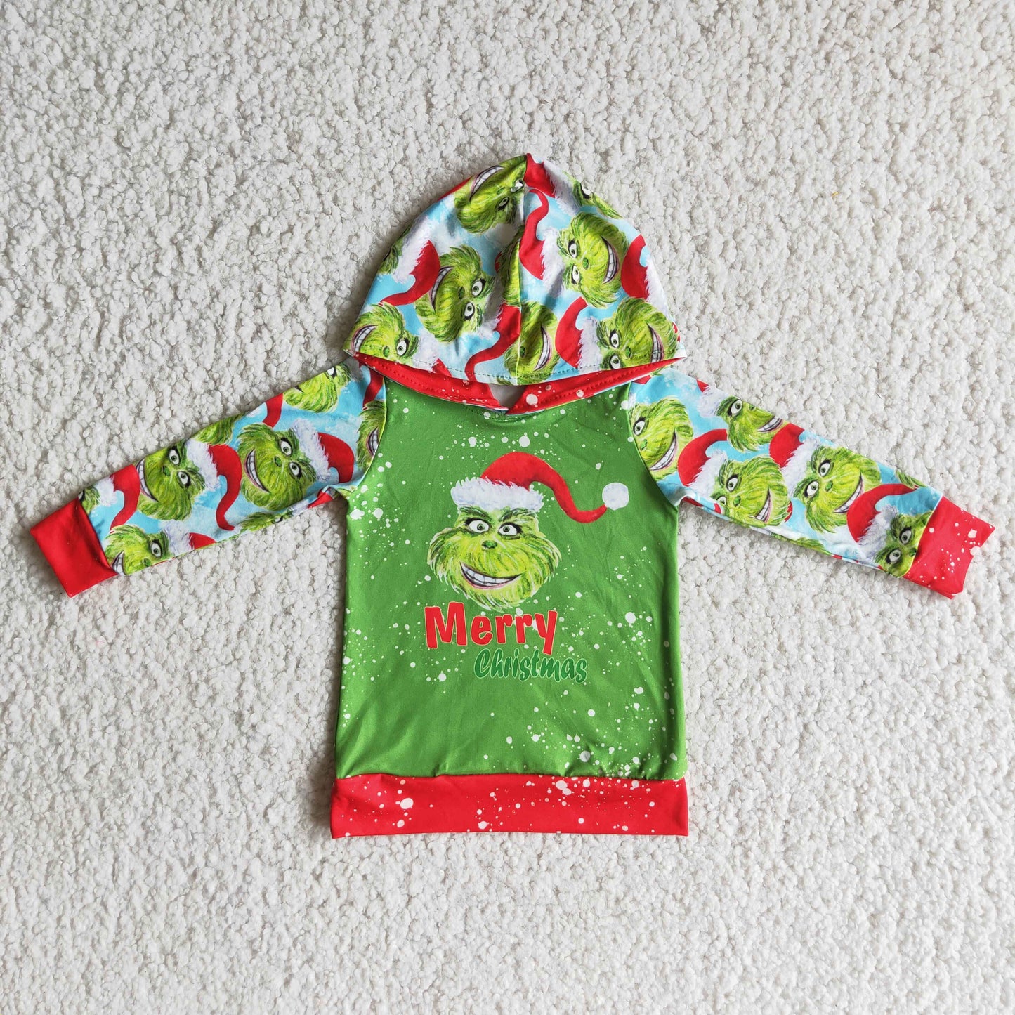 Cute green face print Merry Christmas hoodie