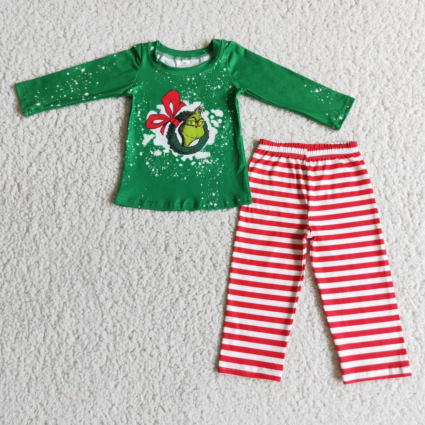 Green face long sleeve shirt stripe pants Christmas pajamas