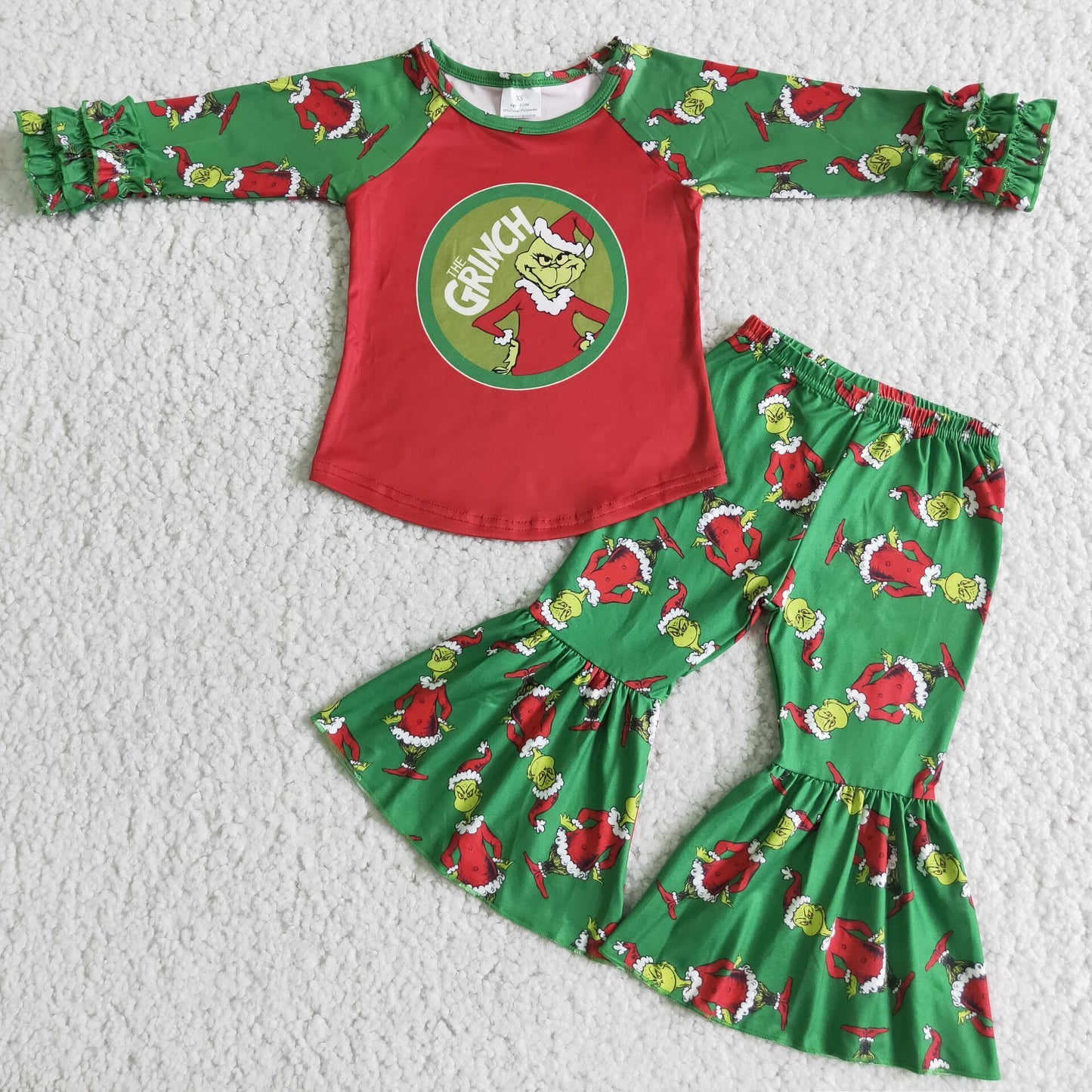 Cute green face print kids boutique Christmas outfits