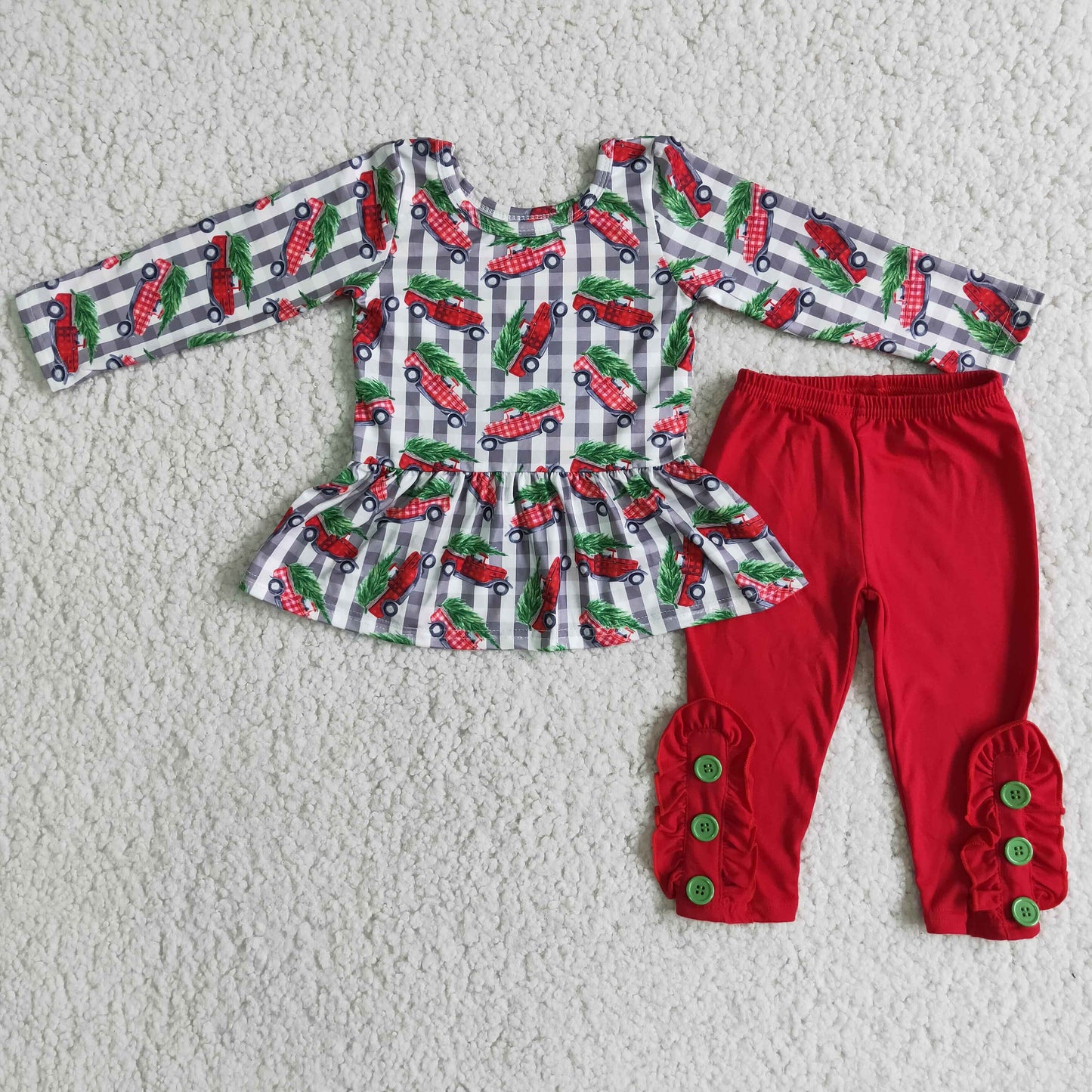 Christmas tree truck peplum leggings girls clothing set