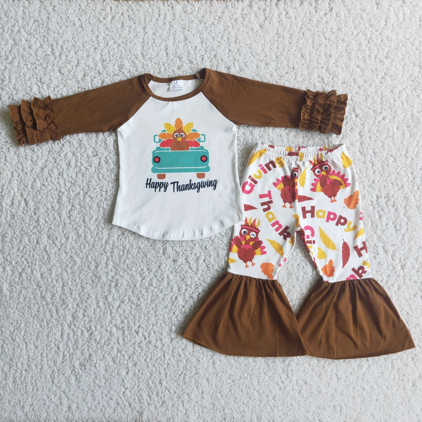 Happy thanksgiving shirt bell bottom pants clothing set