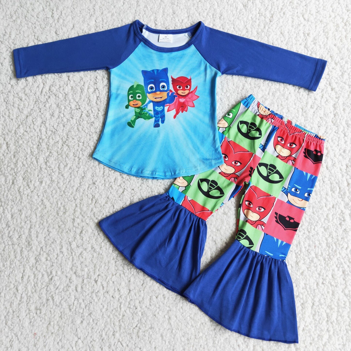 Blue hero raglan bell bottom pants girls fall clothing