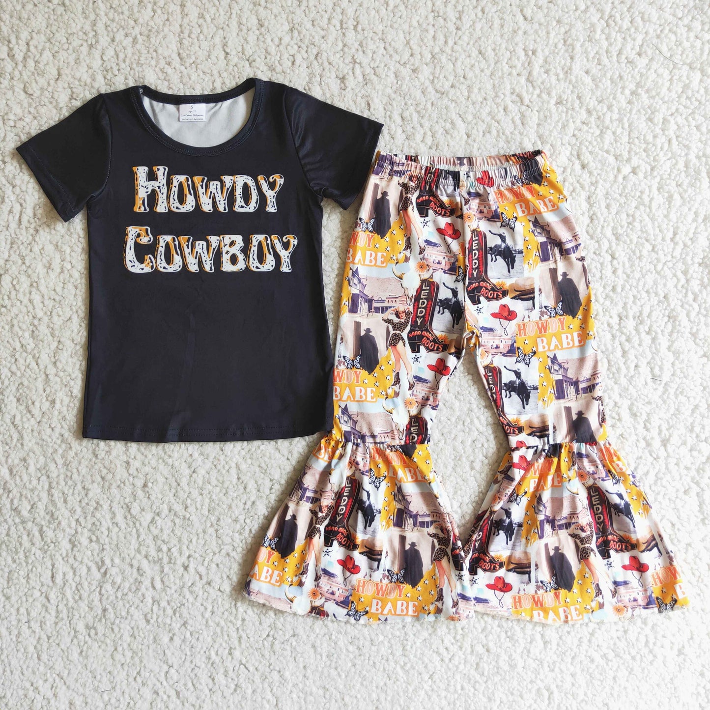 Cowboy black shirt bell bottom pants girls western outfits