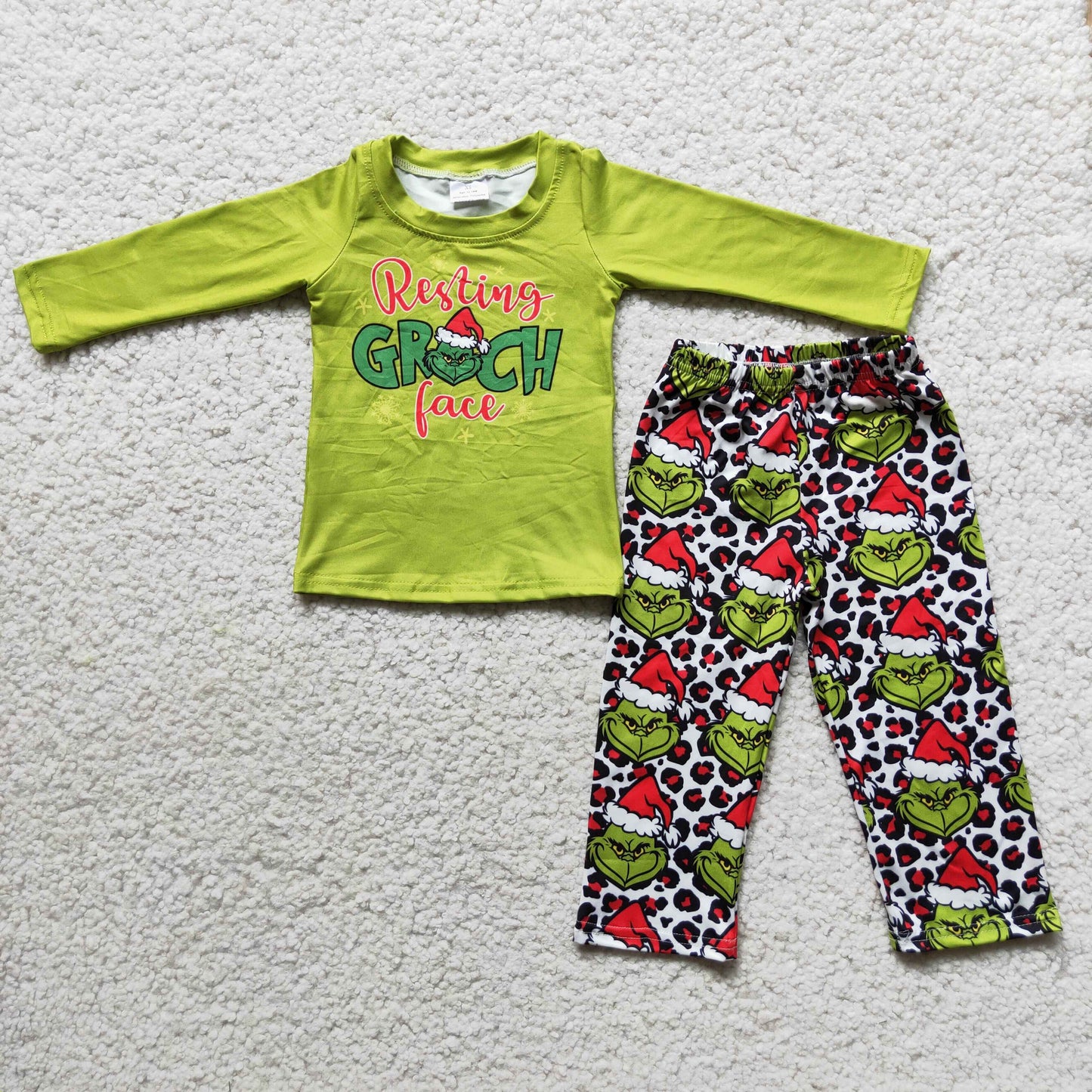 Green face screen print shirt pants boy Christmas outfits