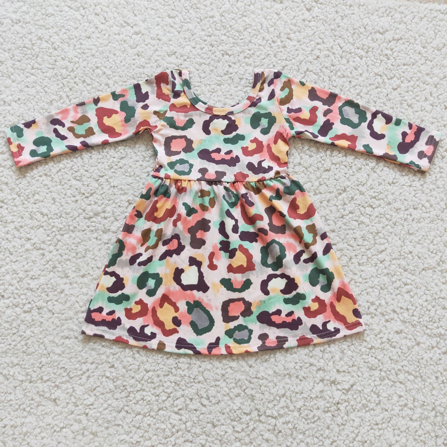 Colorful leopard long sleeve girls dresses