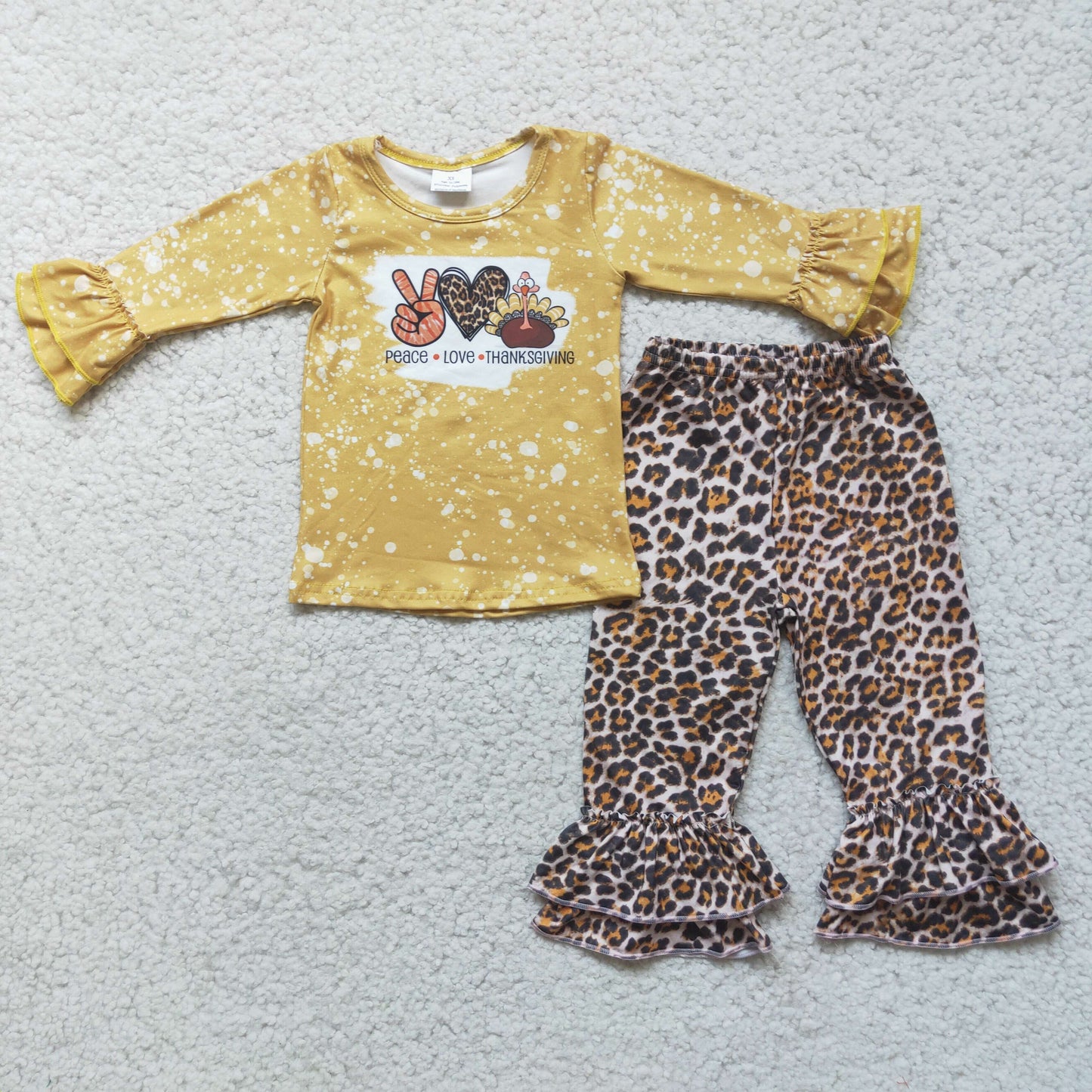 Peace love thanksgiving shirt leopard ruffle pants girls set