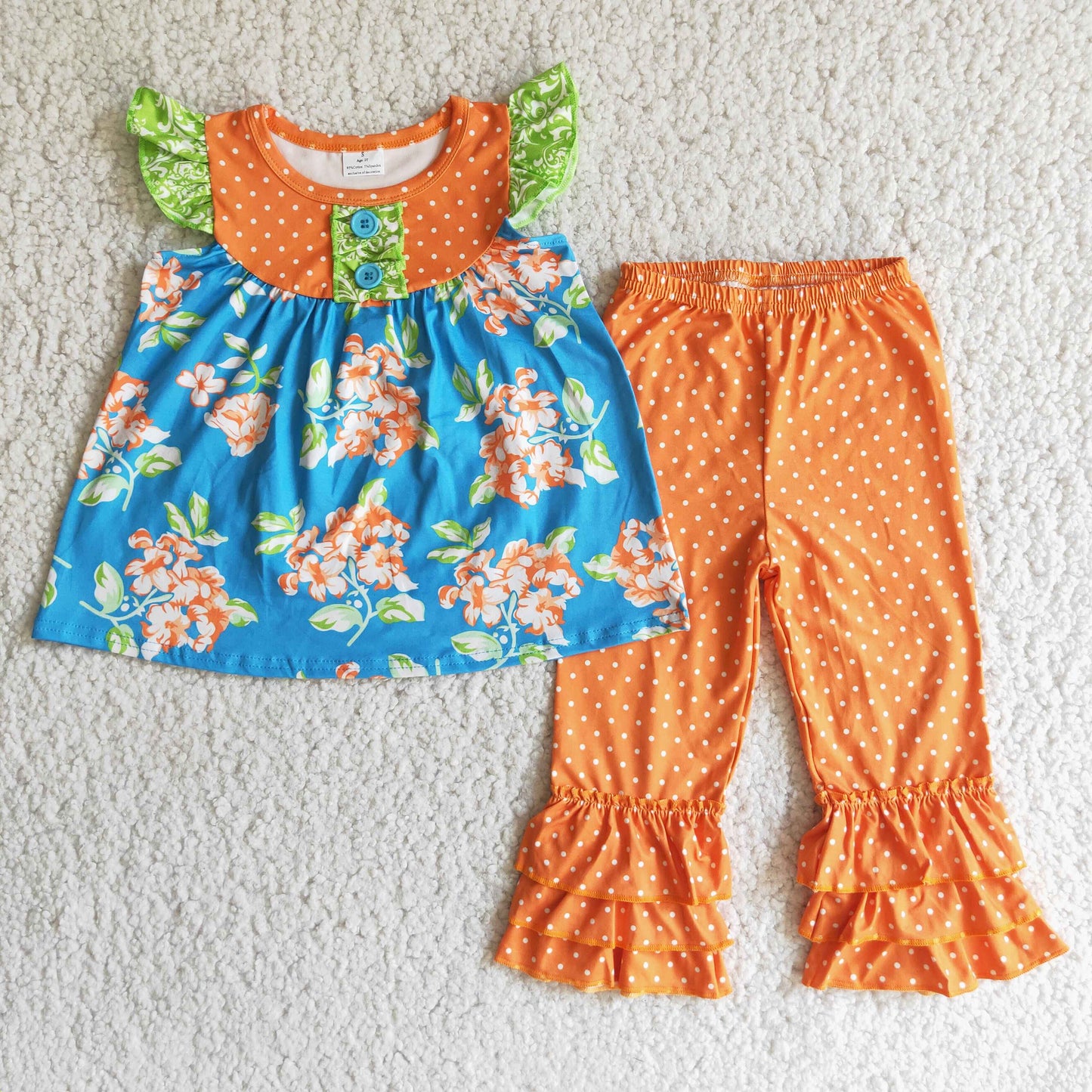 Flutter sleeve floral tunic orange pants girls fall clothing