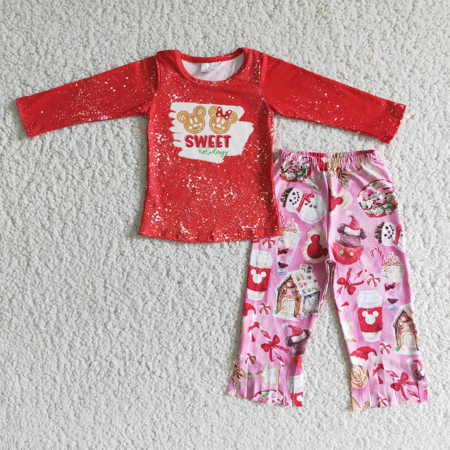 Sweet holidays snacks bleached shirt tassels pants girls clothing