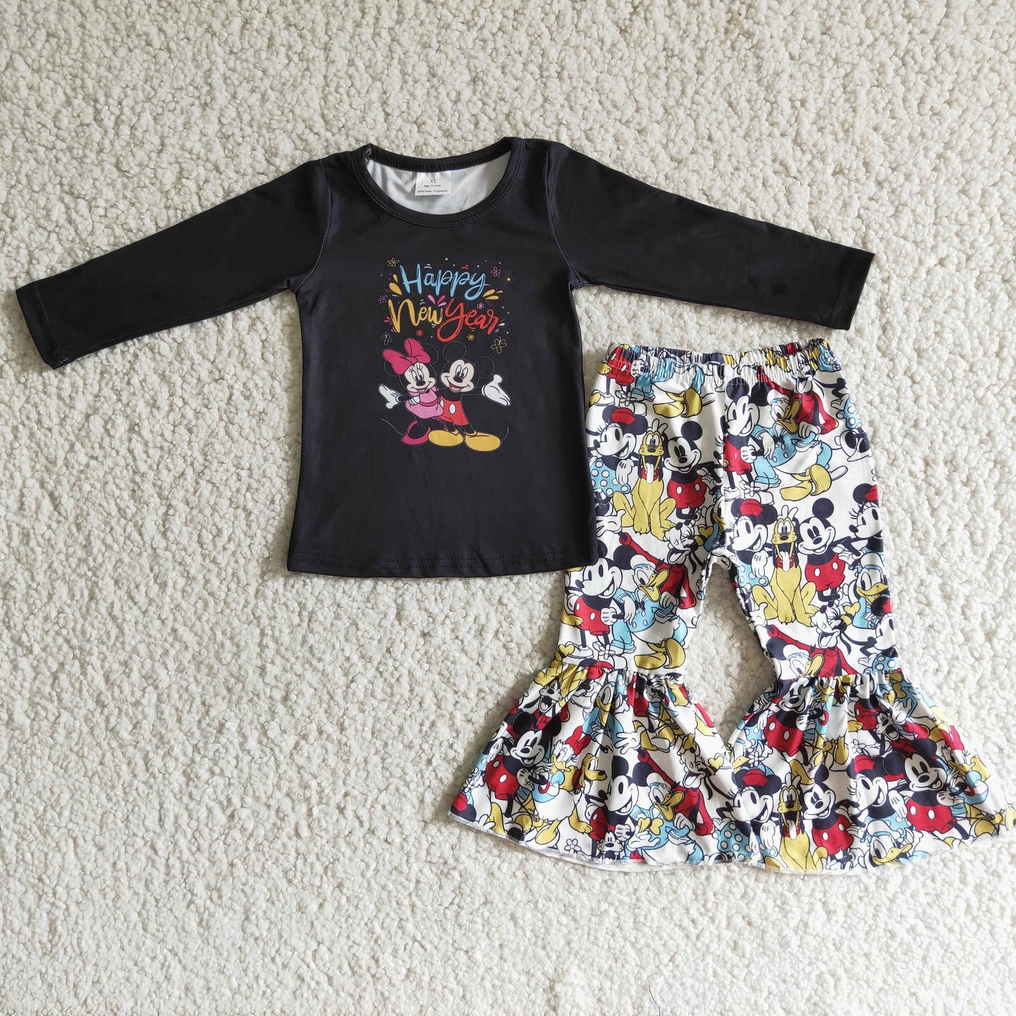 Happy New year mouse print girls boutique outfits