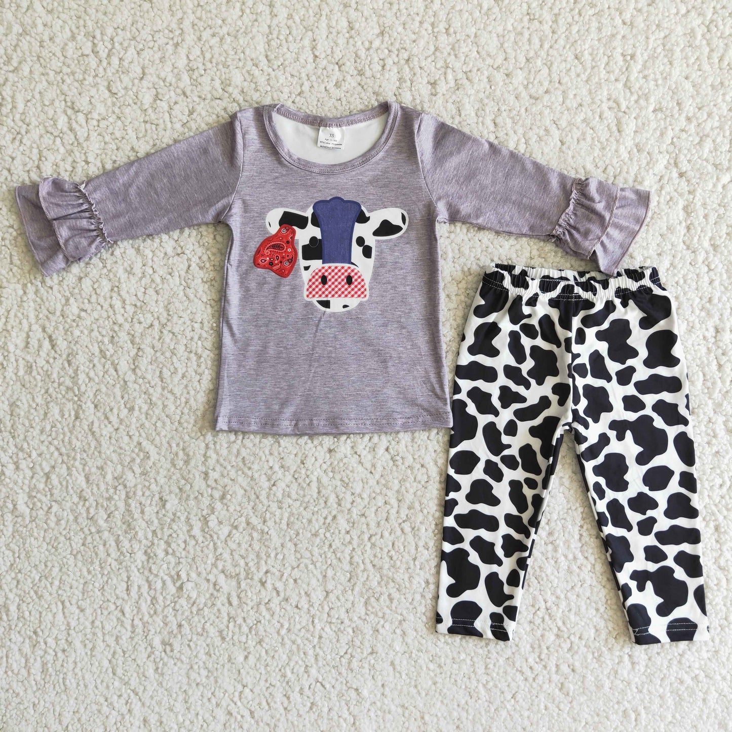 Cow print grey shirt leggings set girls boutique clothing