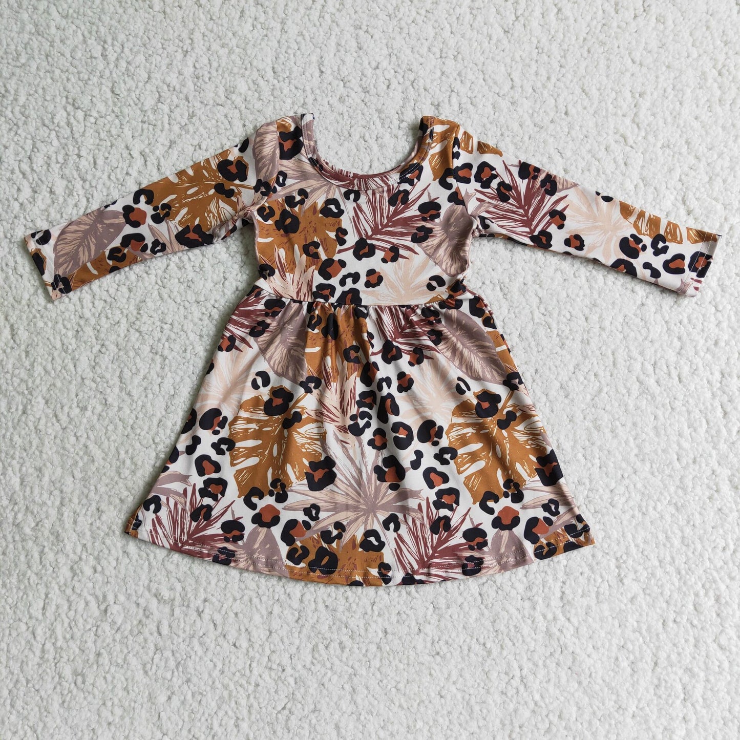 Leopard long sleeve girls fall dresses