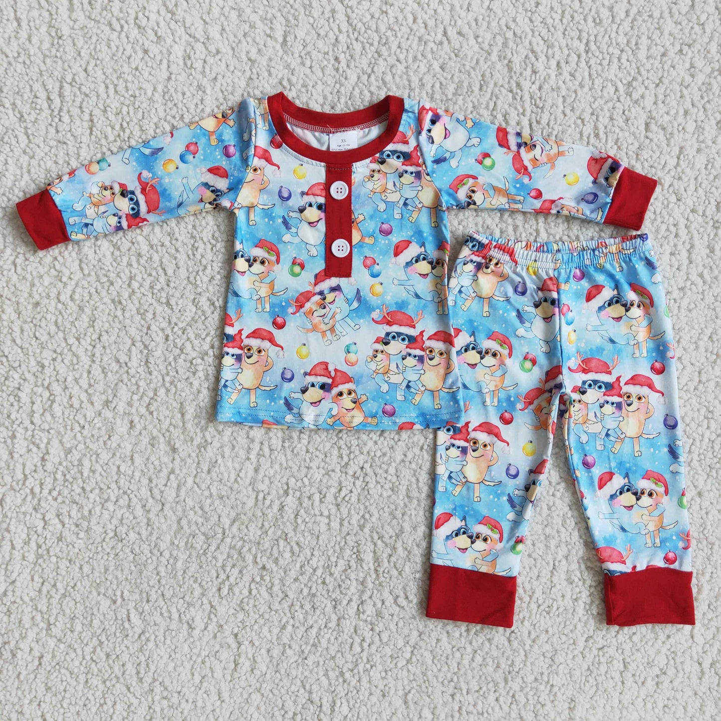 Blue dog print long sleeve boy Christmas pajamas