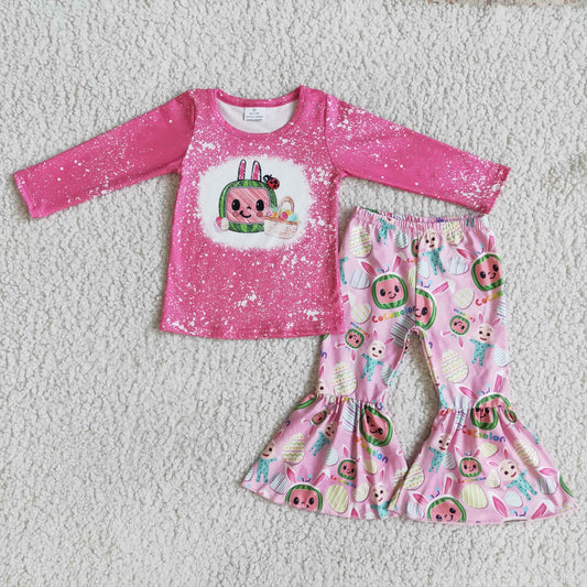 Long sleeve bleached shirt egg pants girls easter clothes