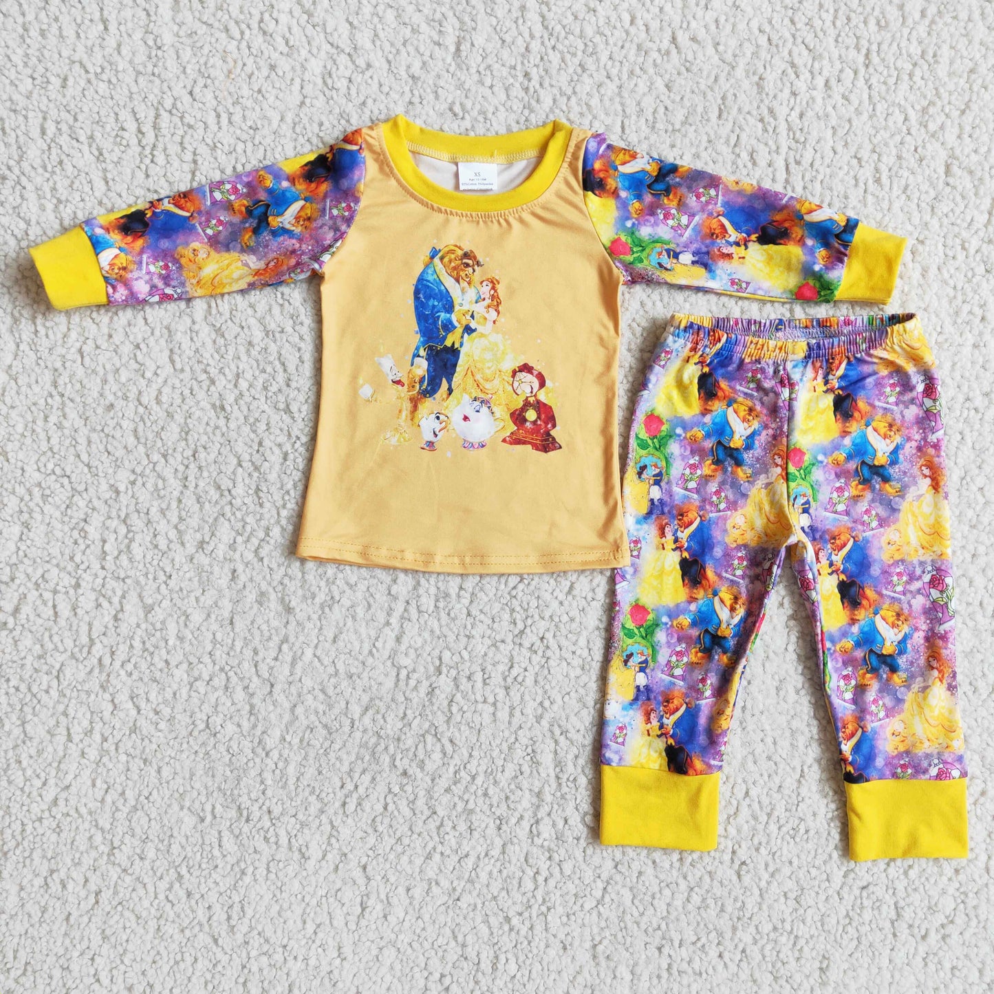 Yellow long sleeve cute princess baby girls pajamas