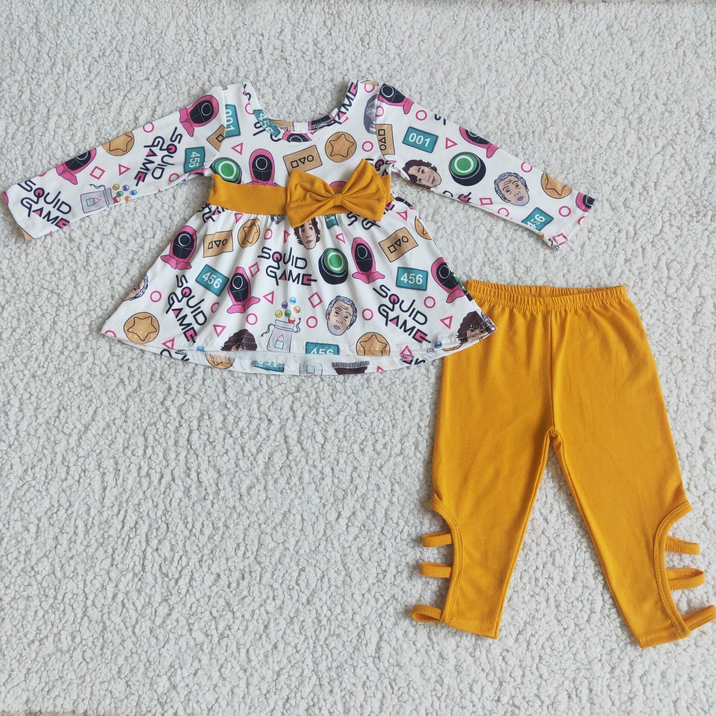 Yellow bow tunic criss cross leggings toddler girls clothing