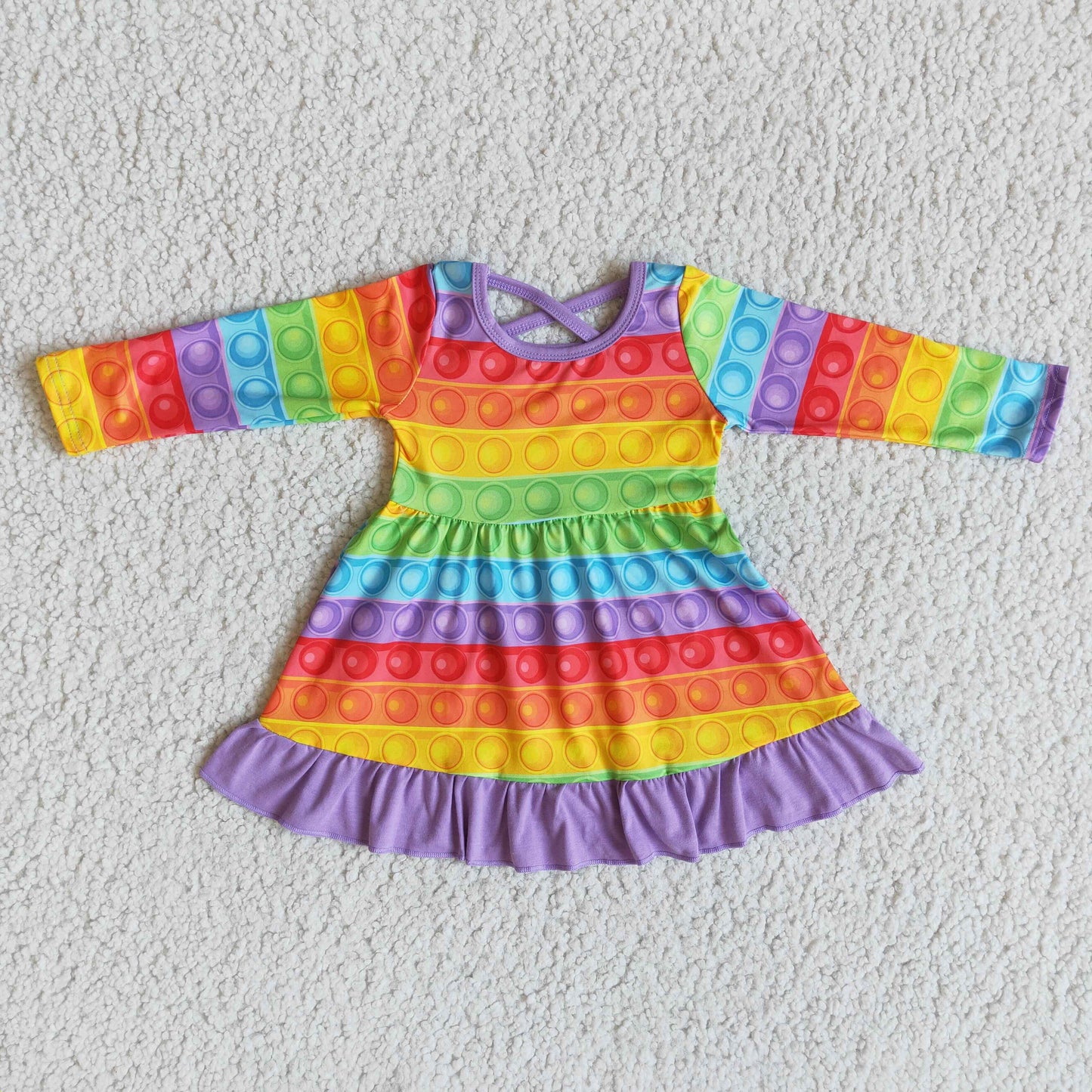 Long sleeve rainbow color bubble baby girls dresses